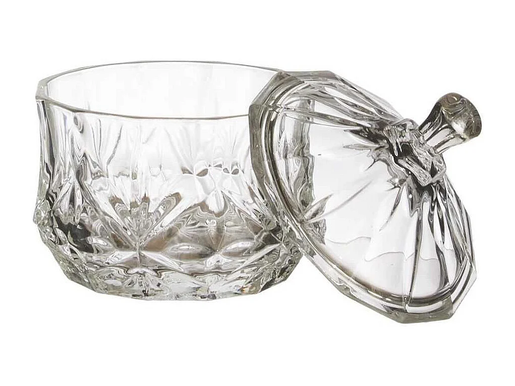 Bonbonnière en verre ciselée transparent Ø9,5cm