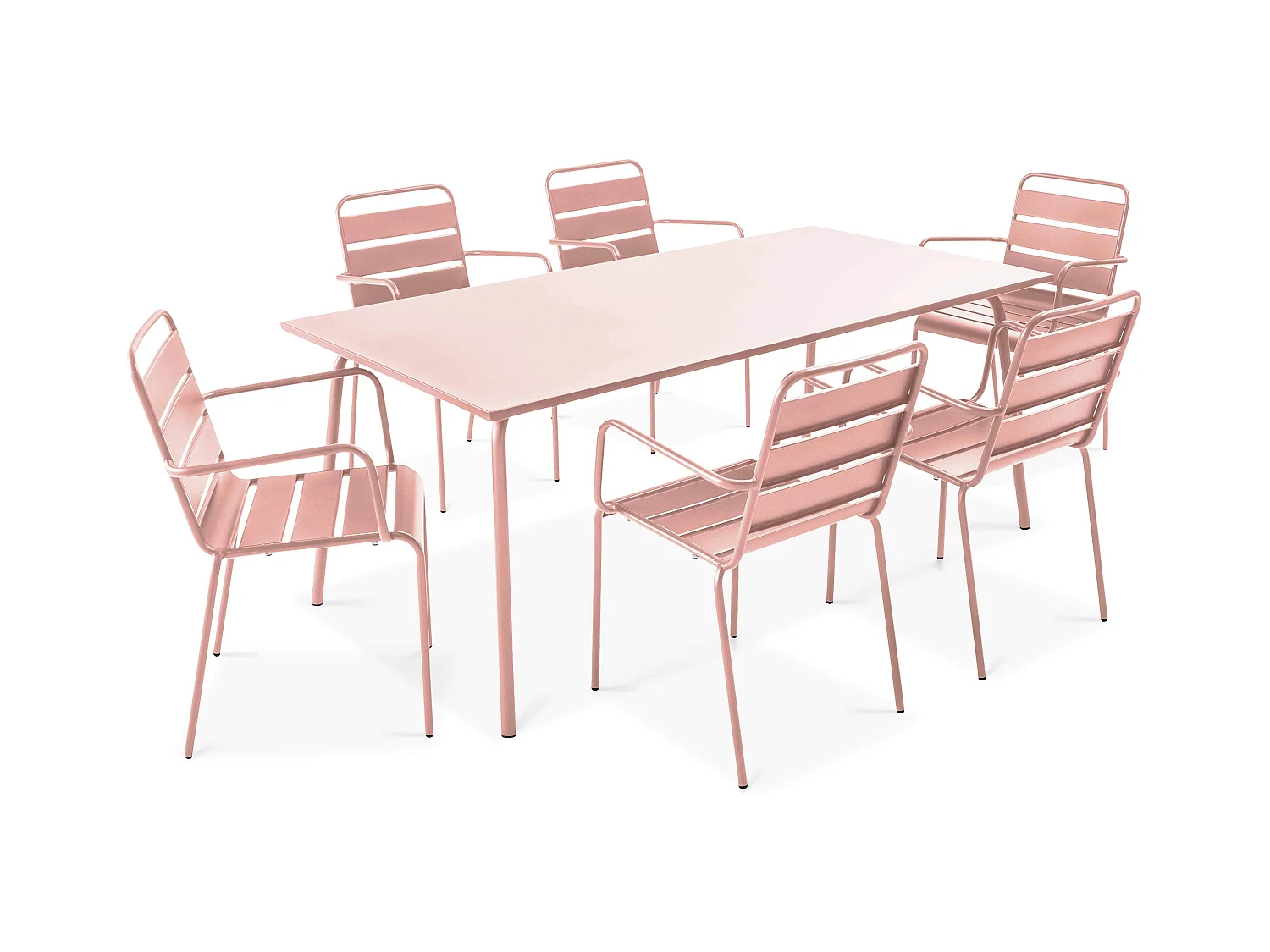 Ensemble table de jardin et 6 fauteuils en métal Rose poudré - Palavas