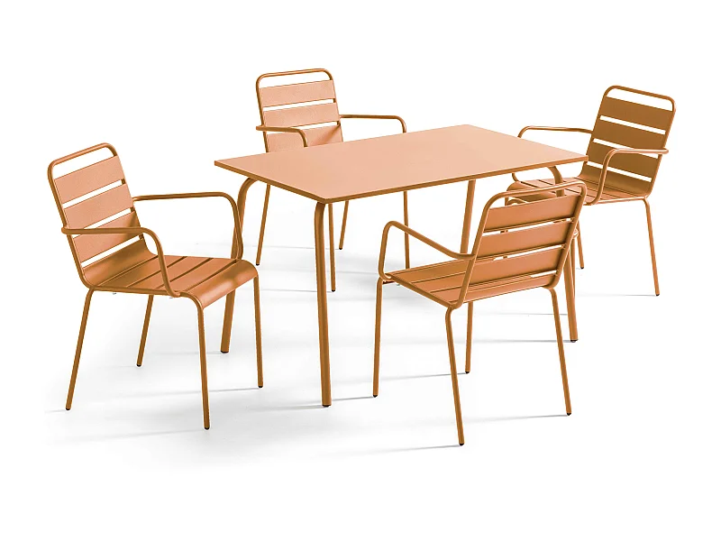 Ensemble table de jardin et 4 fauteuils en métal Caramel - Palavas