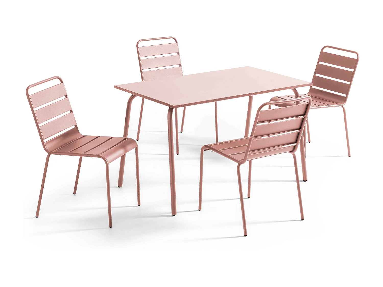 Ensemble table de jardin en métal et 4 chaises Rose poudré - Palavas