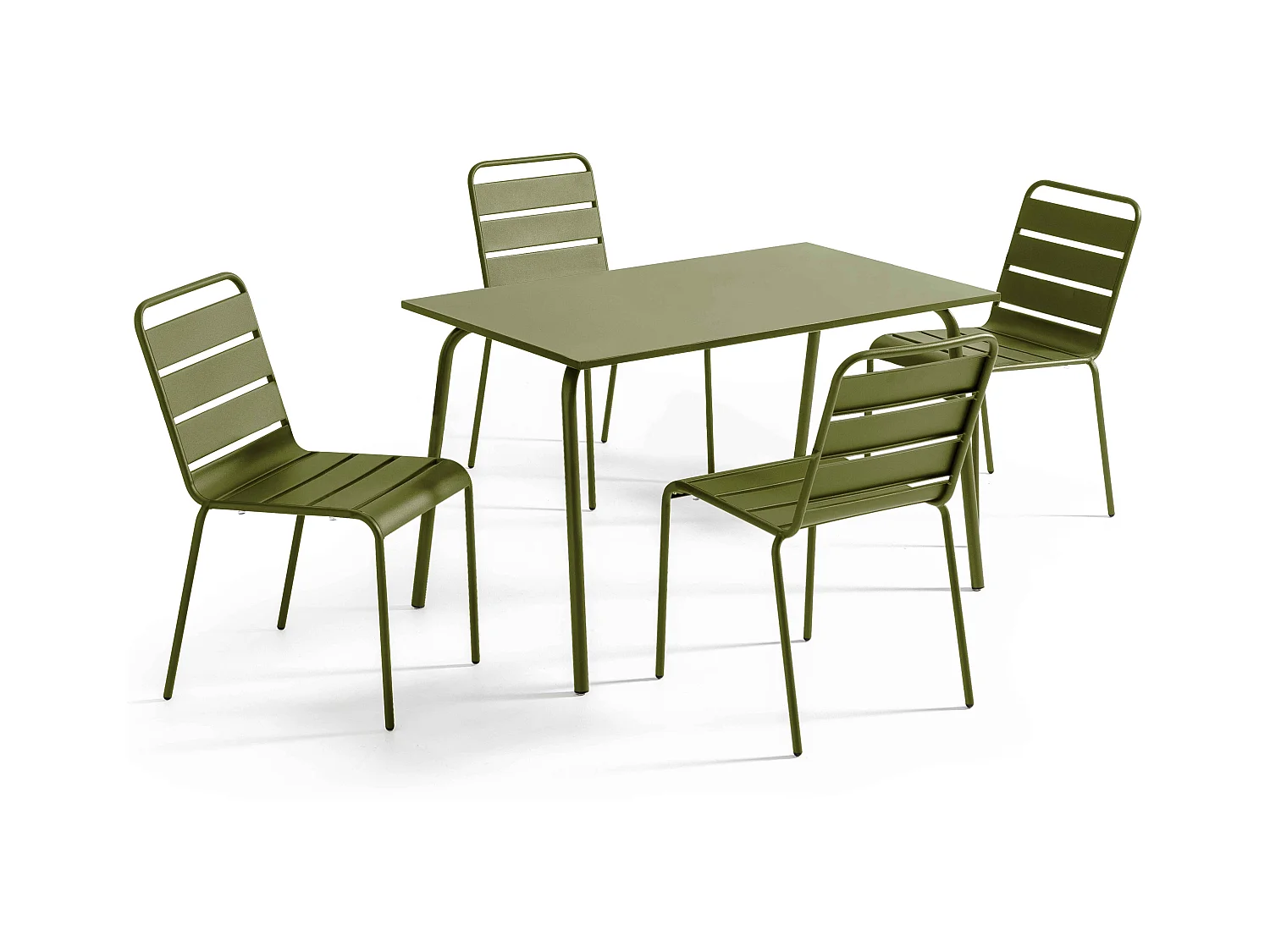 Ensemble table de jardin en métal et 4 chaises Vert Kaki - Palavas