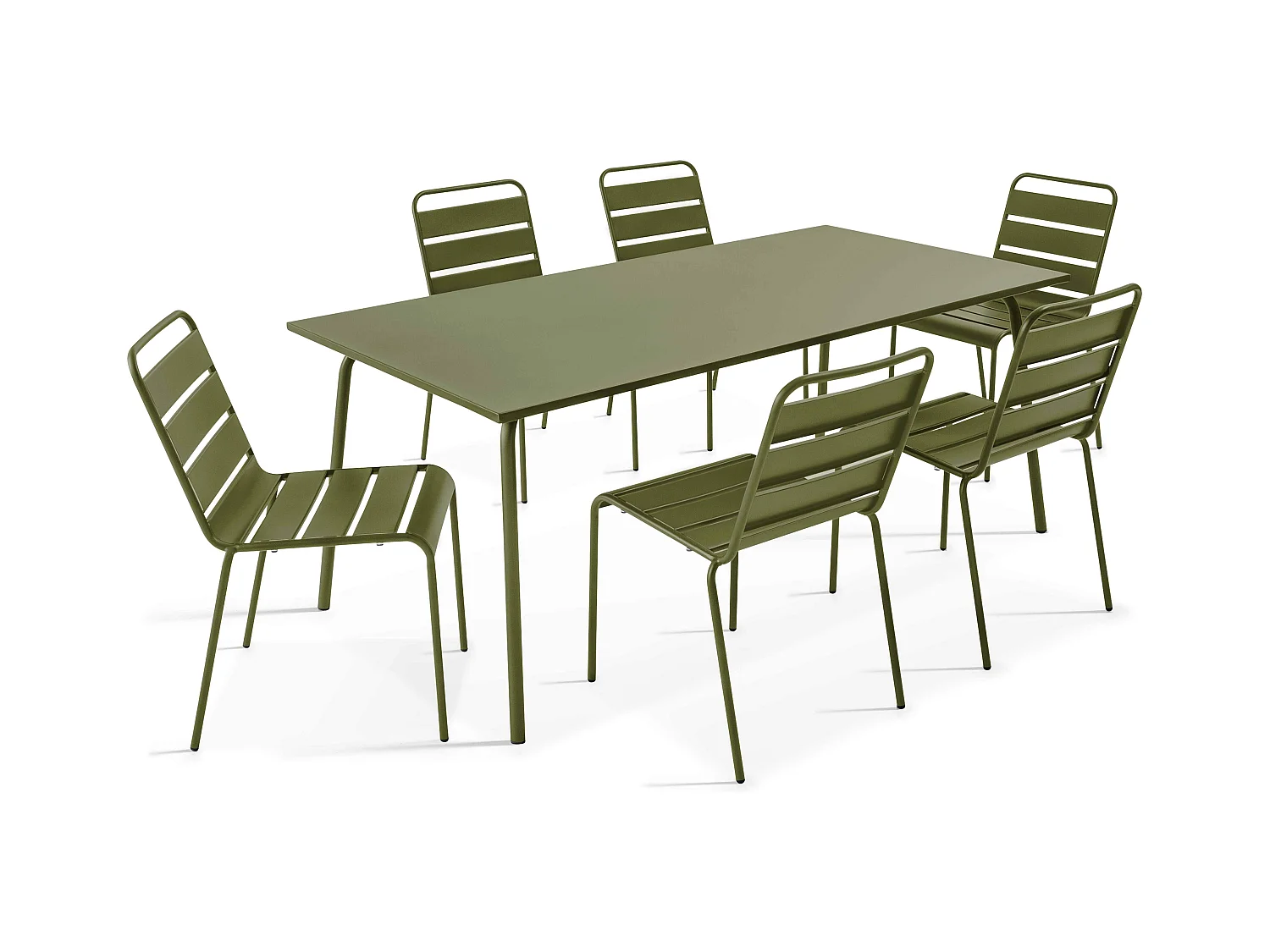 Ensemble table de jardin et 6 chaises en métal Vert Kaki - Palavas