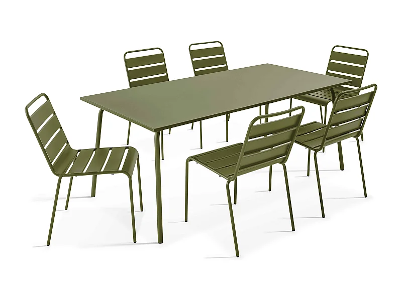 Tuinset met tafel en 6 groente stoelen Kaki groen
