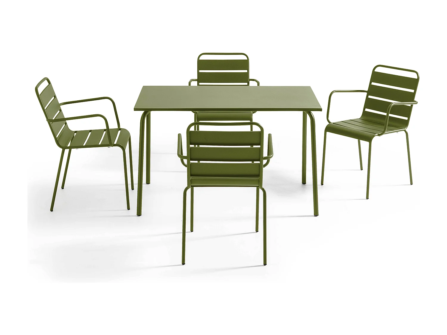 Ensemble table de jardin et 4 fauteuils en métal Vert Kaki - Palavas