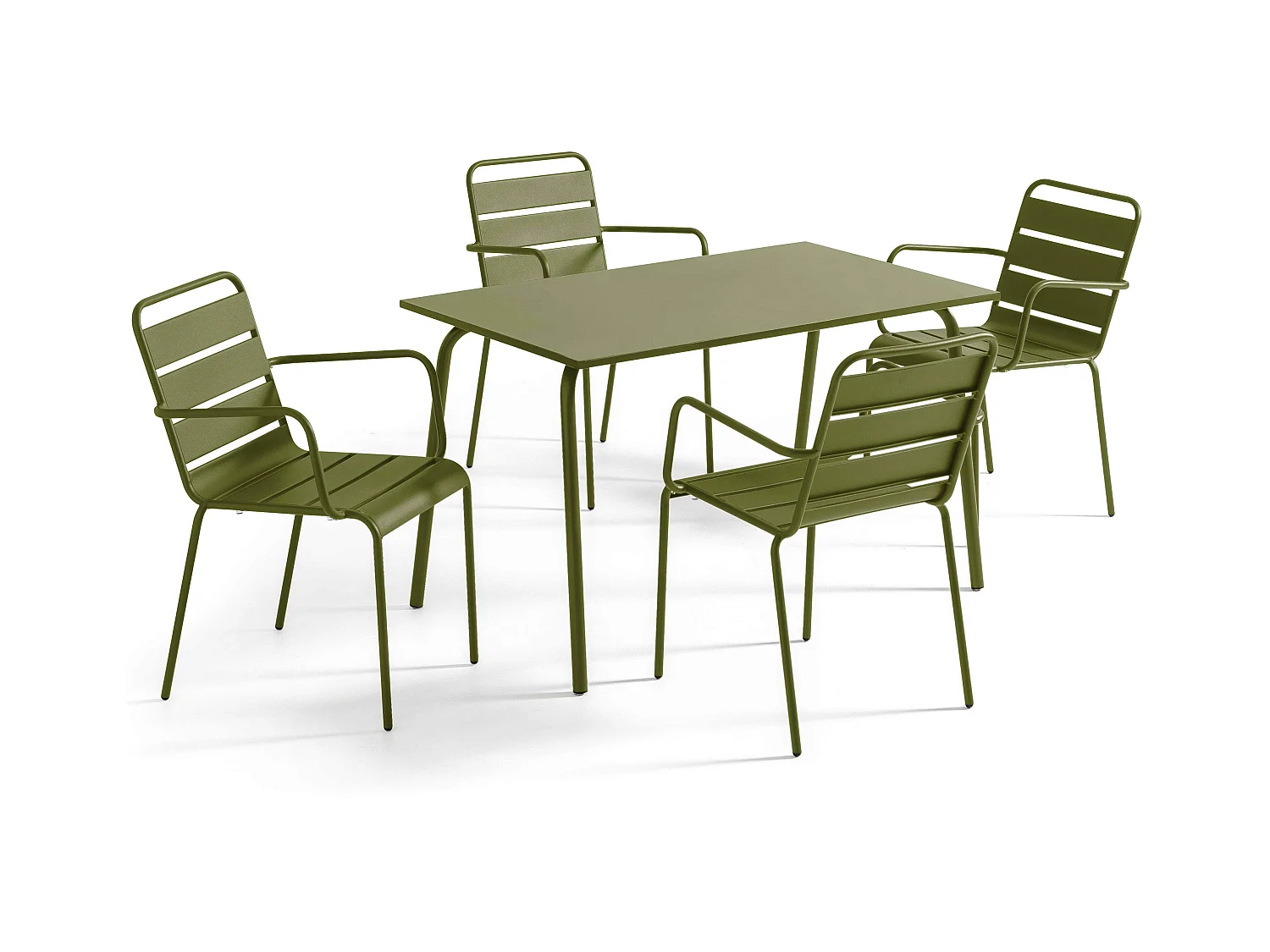 Ensemble table de jardin et 4 fauteuils en métal Vert Kaki - Palavas