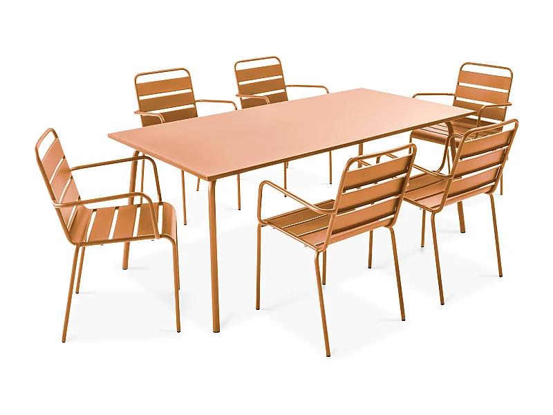 Ensemble table de jardin et 6 fauteuils en métal Caramel - Palavas