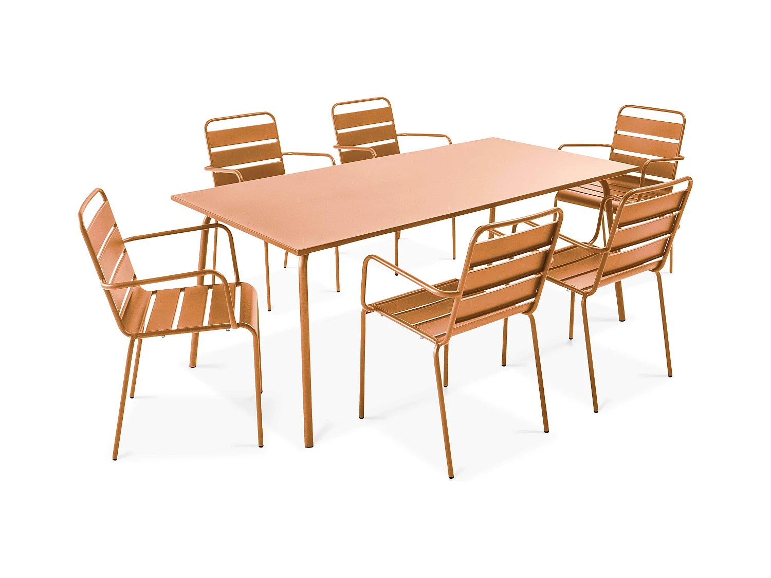 Ensemble table de jardin et 6 fauteuils en métal Caramel - Palavas