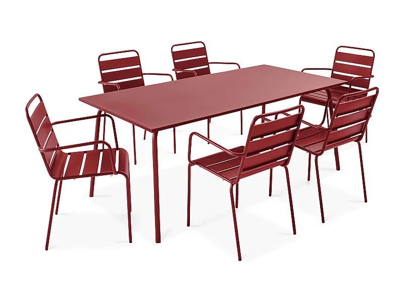 Ensemble table de jardin et 6 fauteuils en métal Pourpre - Palavas