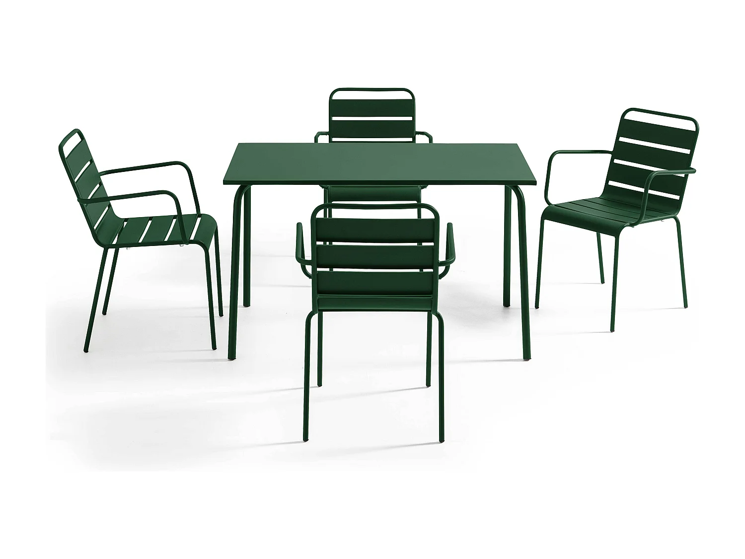 Ensemble table de jardin et 4 fauteuils en métal Vert forêt - Palavas
