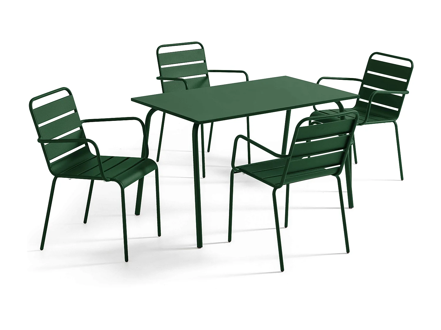 Ensemble table de jardin et 4 fauteuils en métal Vert forêt - Palavas