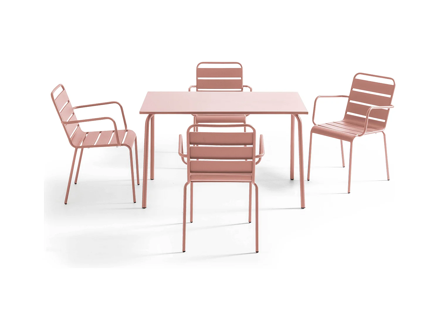 Ensemble table de jardin et 4 fauteuils en métal  Rose poudré - Palavas