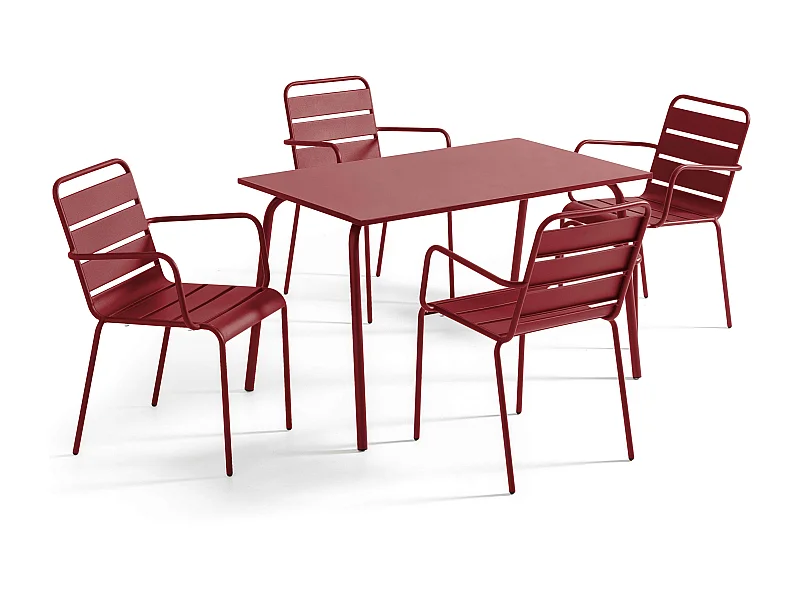 Ensemble table de jardin et 4 fauteuils en métal  Pourpre - Palavas