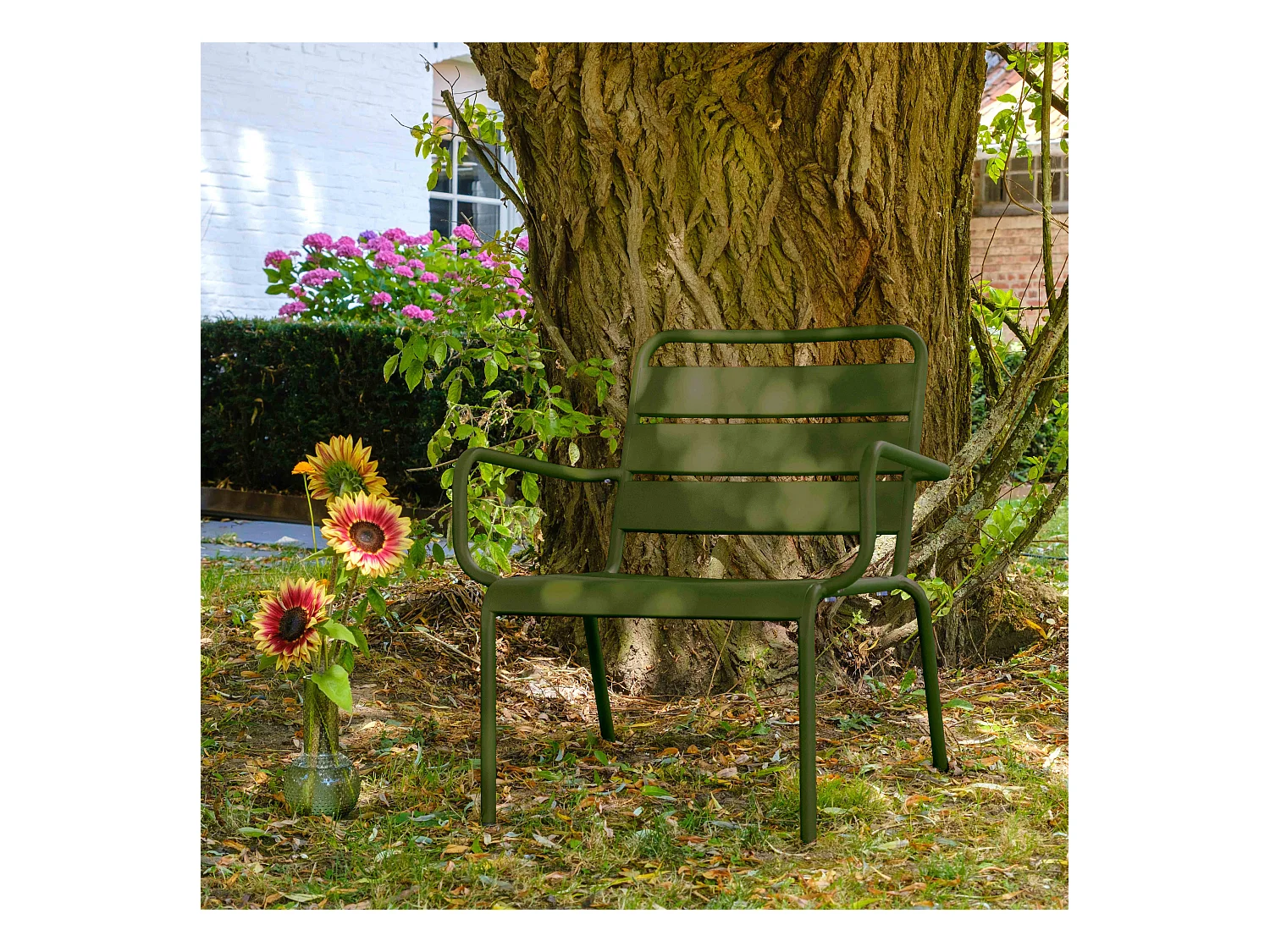 Fauteuil de jardin bas relax acier vert kaki - Palavas
