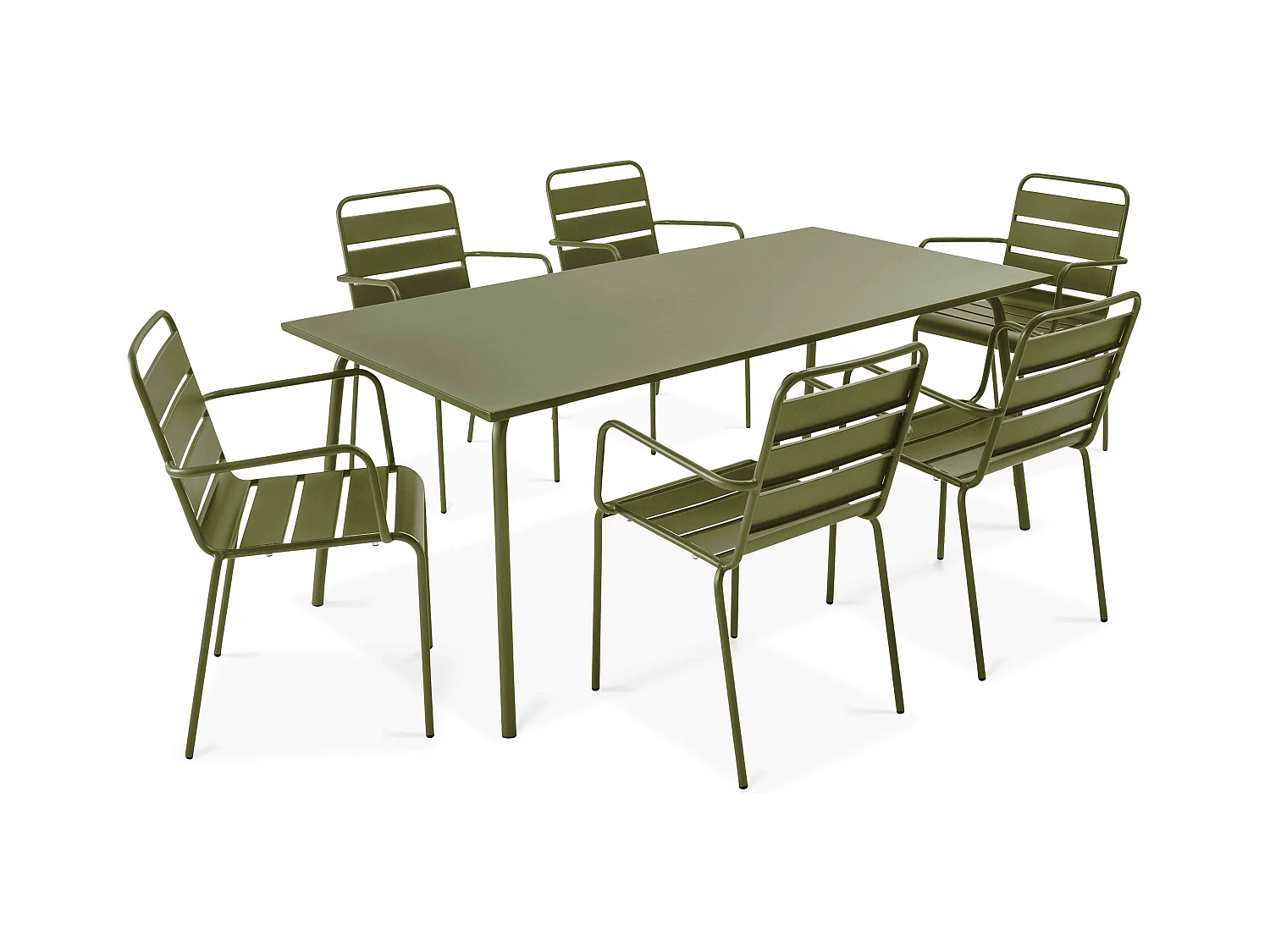 Ensemble table de jardin et 6 fauteuils en métal Vert Kaki - Palavas