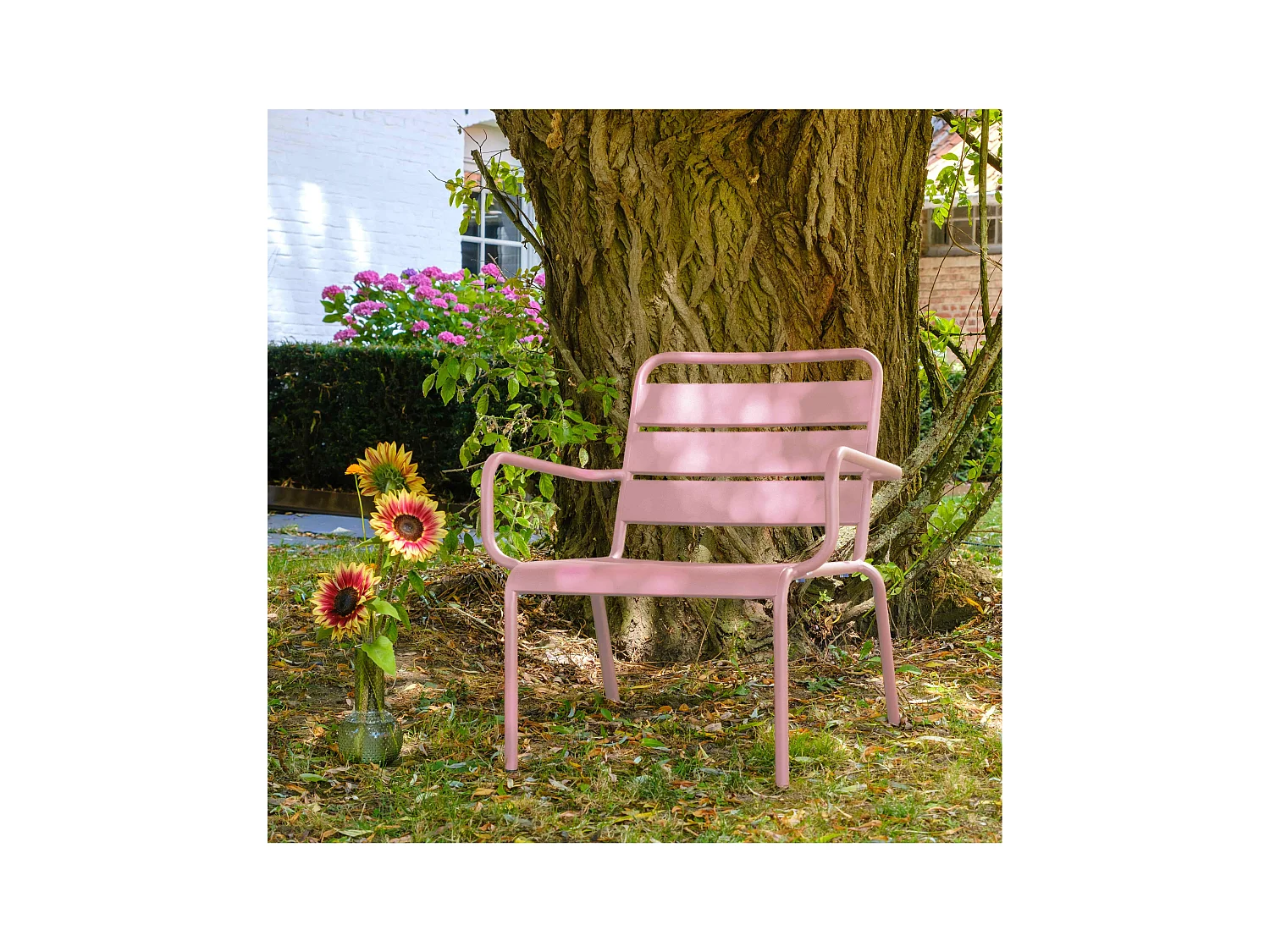 Fauteuil de jardin bas relax acier rose poudré - Palavas