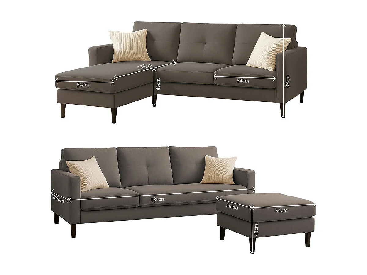 Sofá com Chaise Inter (Cinza Escuro)