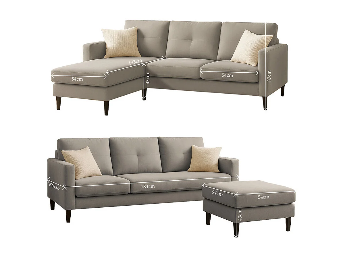 Sofá com Chaise Inter (Cinza)