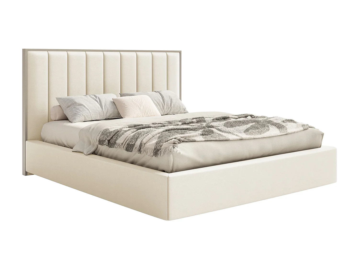 Lit tapissé avec LED 160×200 - velours - crème - TOGENTS
