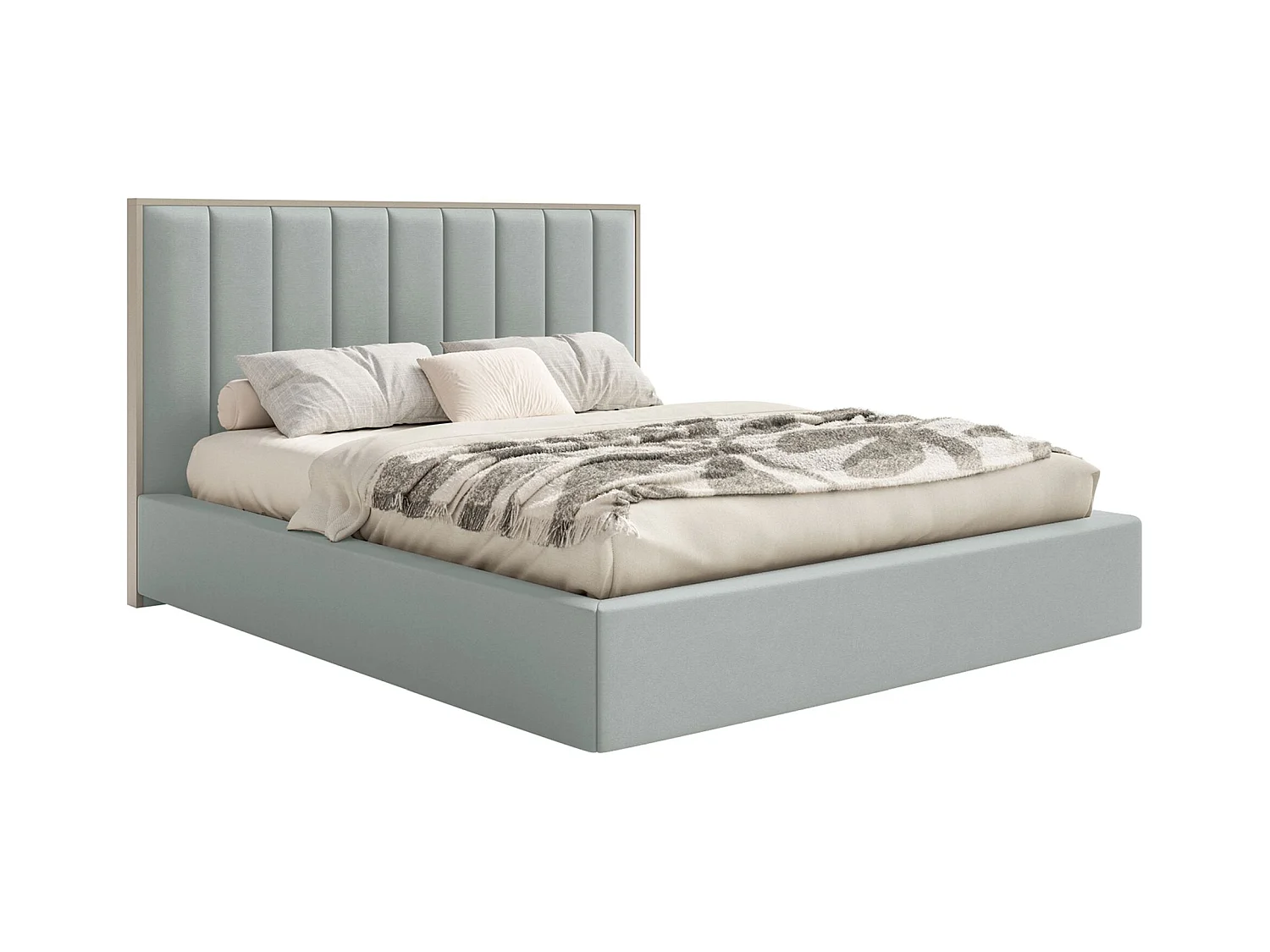 Polsterbett 160x200 mit Veloursbezug und LED – Salbeigrün – TOGENTS