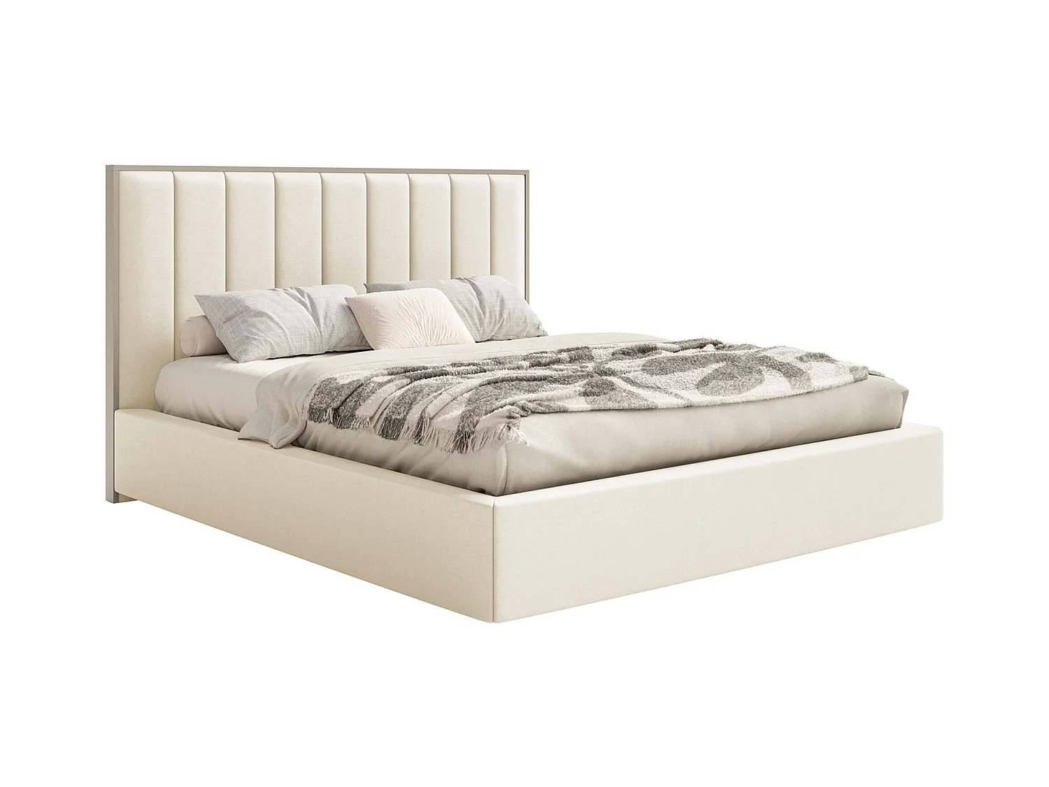 Polsterbett 180x200 mit Veloursbezug und LED – Creme – TOGENTS