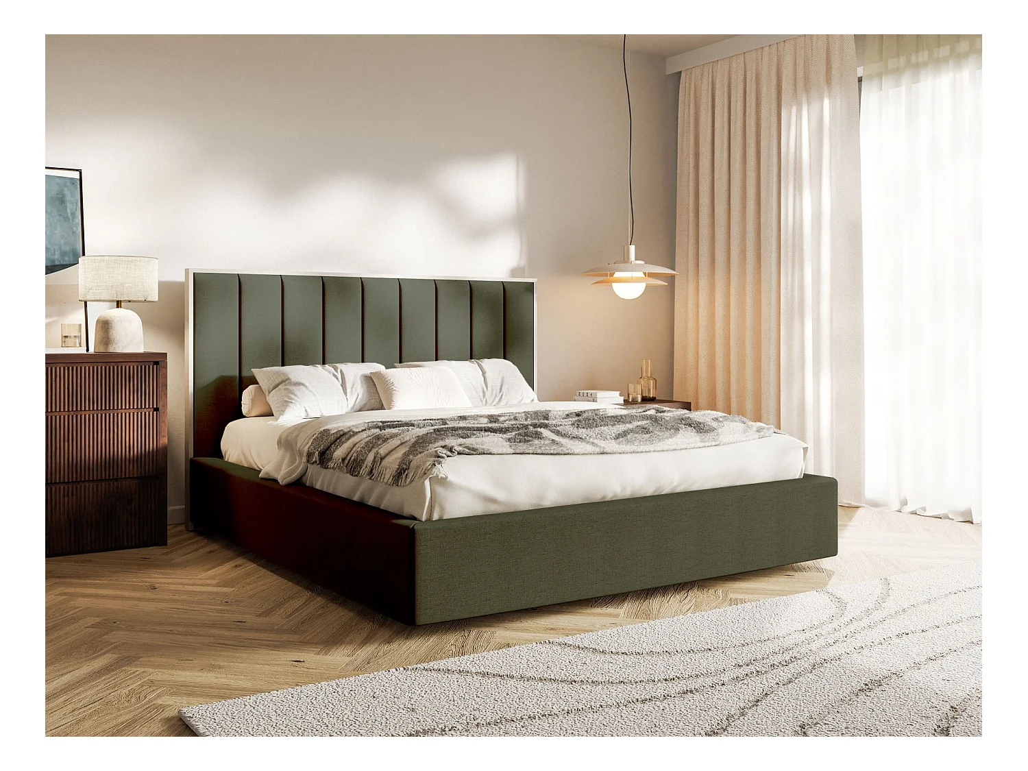 Polsterbett 160x200 mit Chenillebezug – Dunkelgrün – TOGENTS