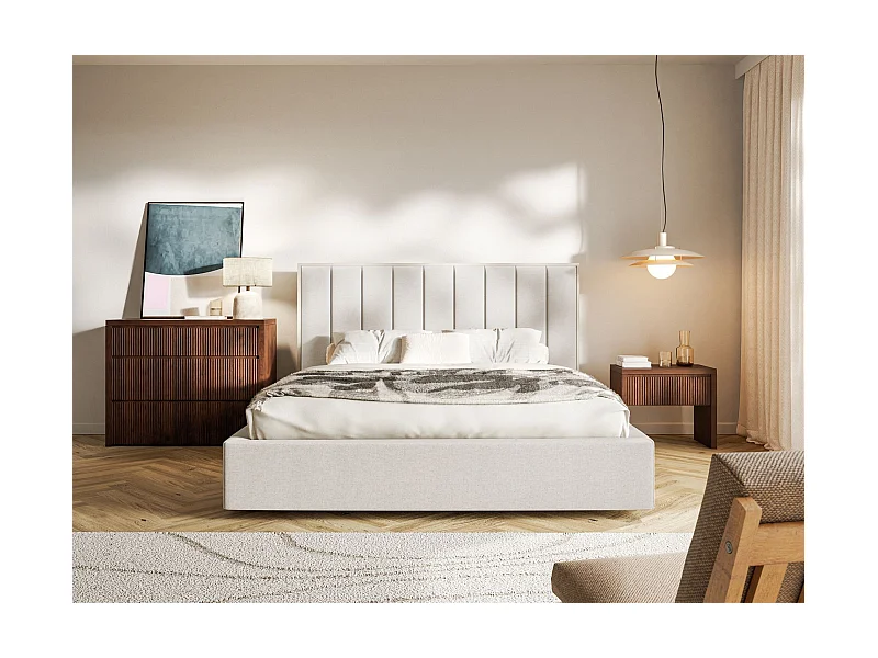 Polsterbett 160x200 mit Chenillebezug – Hellbeige – TOGENTS