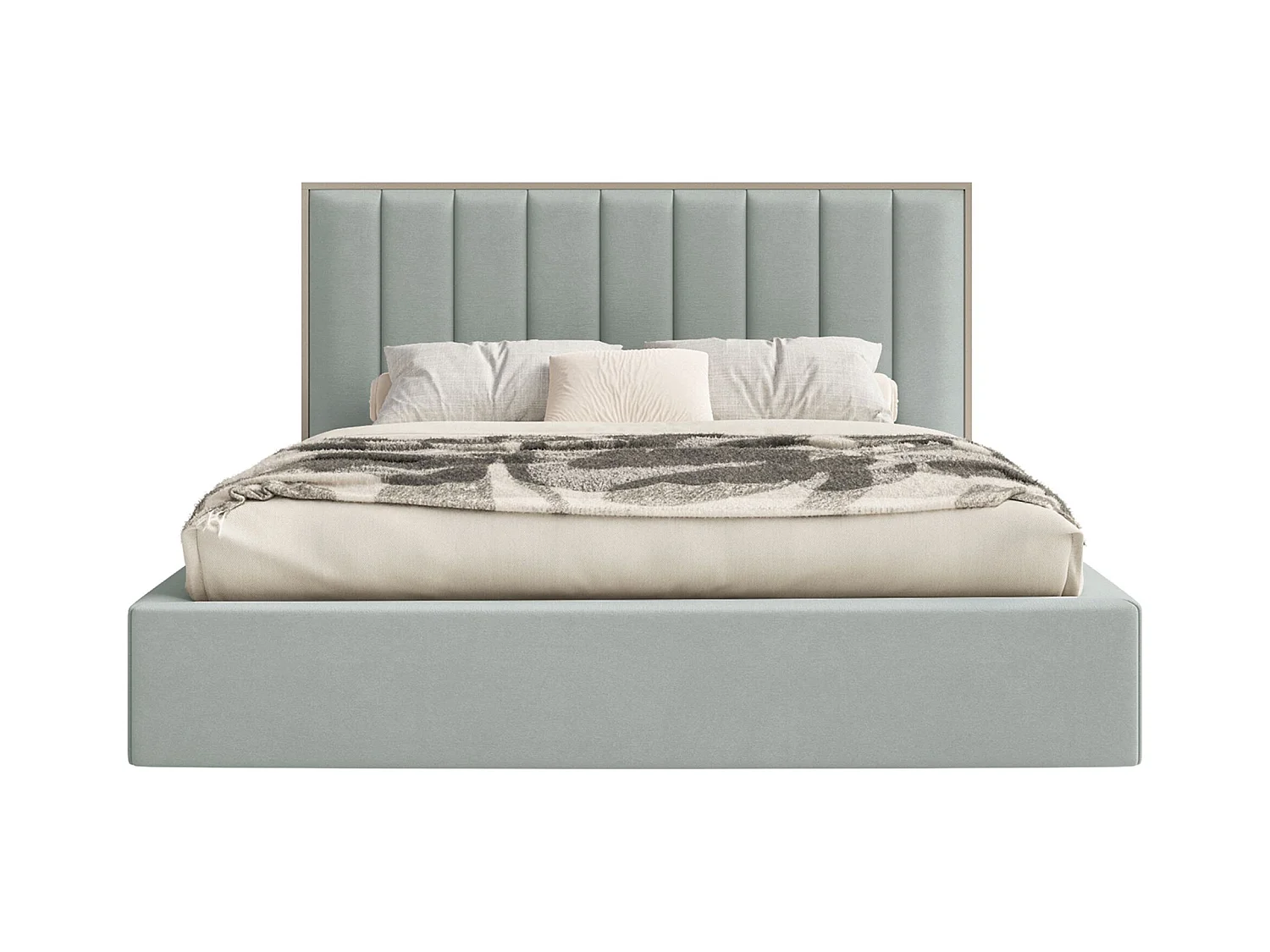 Polsterbett 140x200 mit Veloursbezug und LED – Salbeigrün – TOGENTS