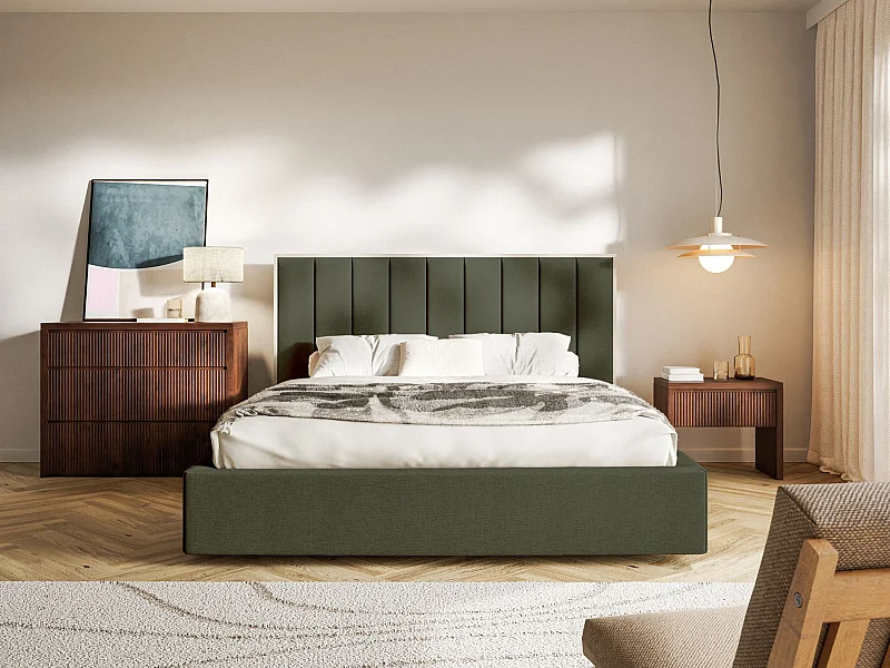 Lit tapissé140×200 - chenille - vert foncé - TOGENTS