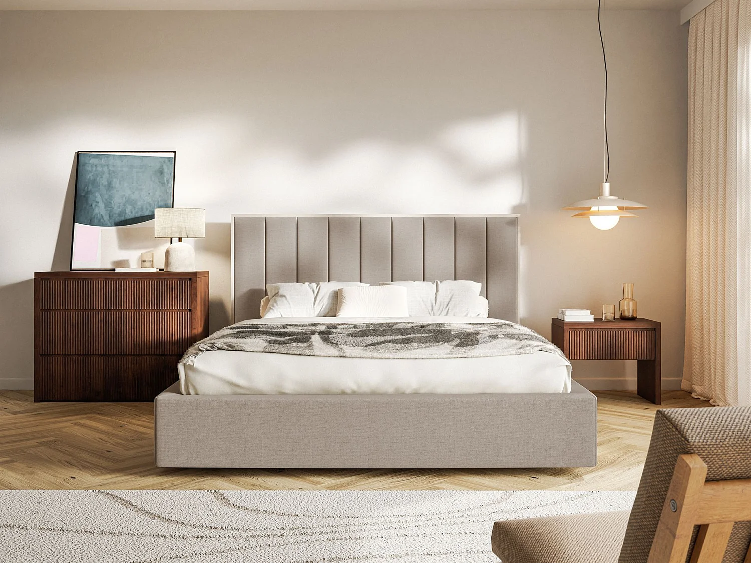 Lit tapissé140×200 - chenille - brun - TOGENTS