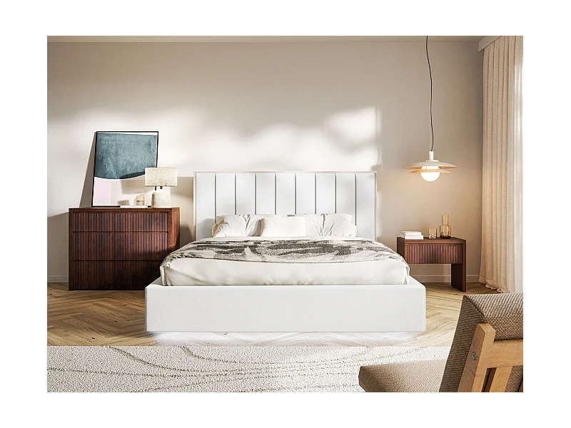 Polsterbett 160x200 mit Veloursbezug und LED – Weiß – TOGENTS