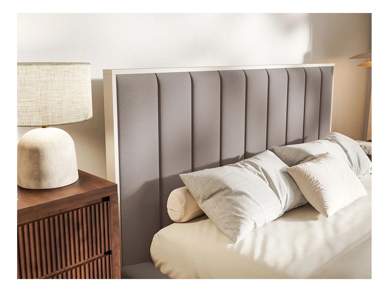 Lit tapissé avec LED 140×200 - velours - brun- TOGENTS