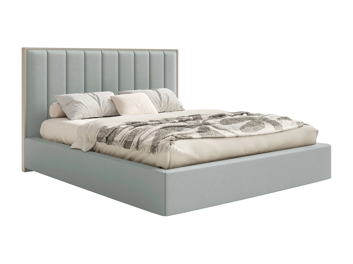 Lit tapissé avec LED 180×200 - velours - vert sauge - TOGENTS