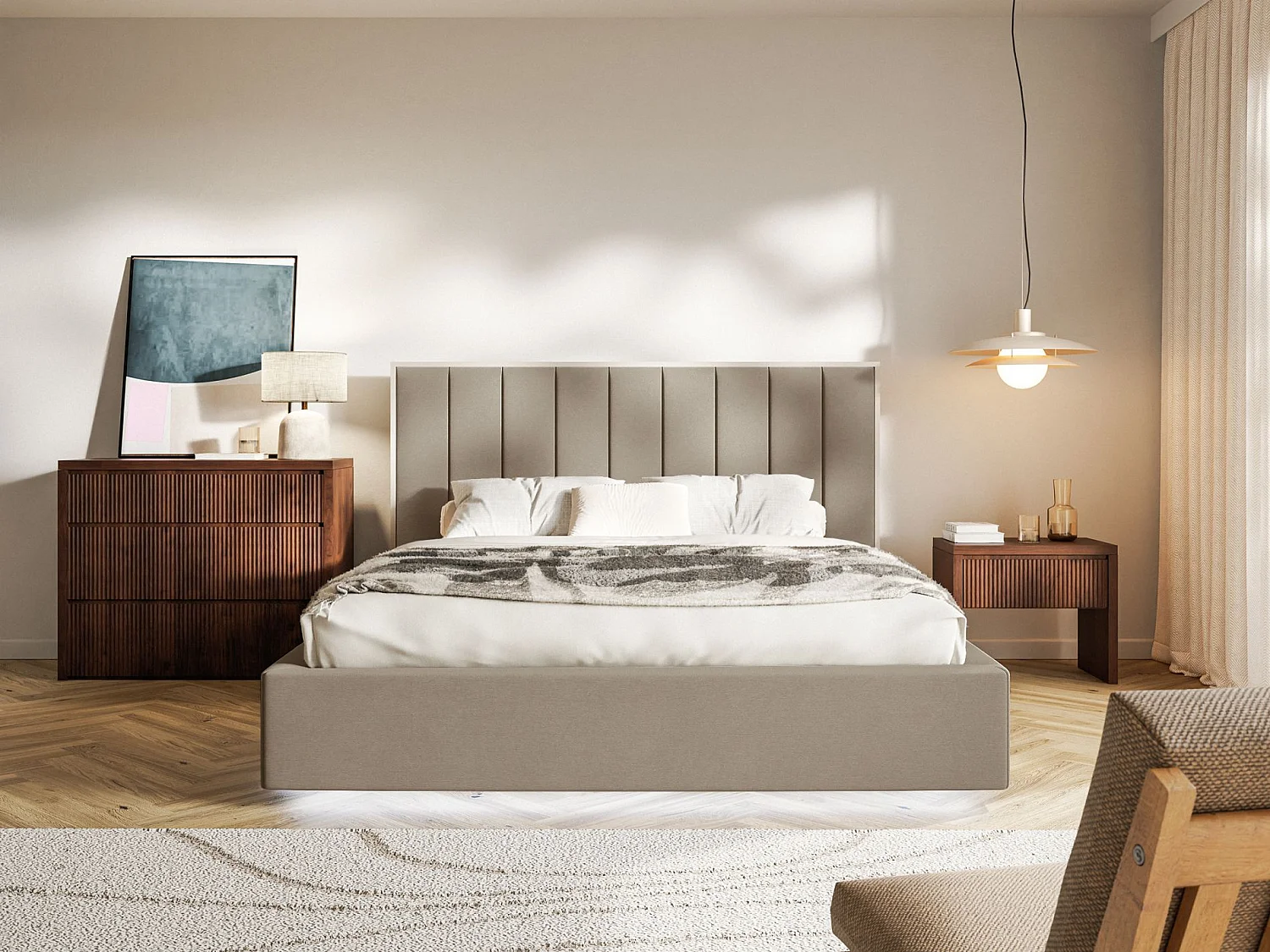 Lit tapissé avec LED 180×200 - velours - brun- TOGENTS