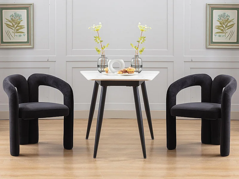 Set van 2 eetkamerstoelen - zwart fluweel - dubbele gebogen design armleuningen - elegant en comfortabel
