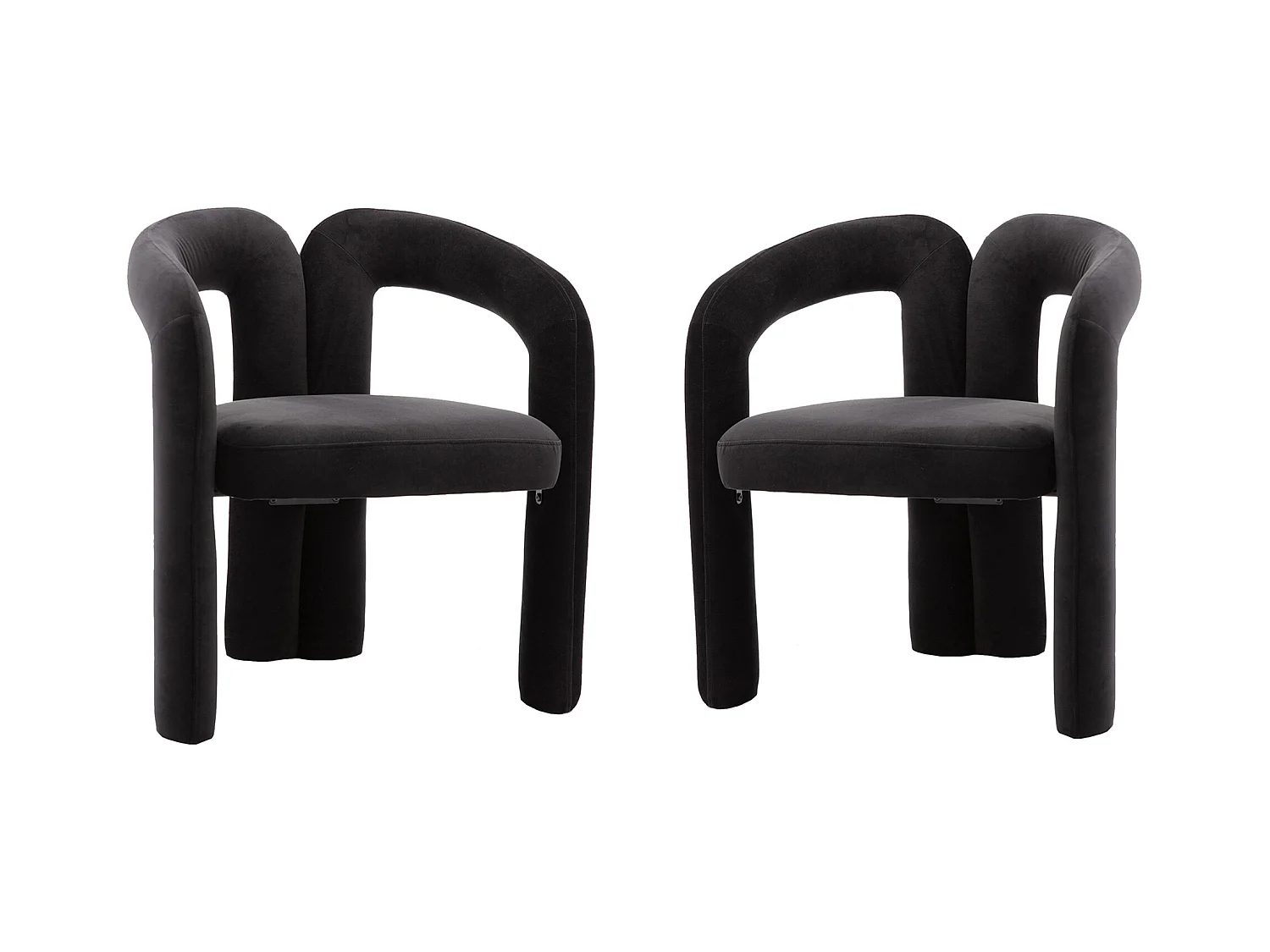 Lot de 2 chaises de salle à manger — velours noir — accoudoirs design à deux arcs - élégant et confortable