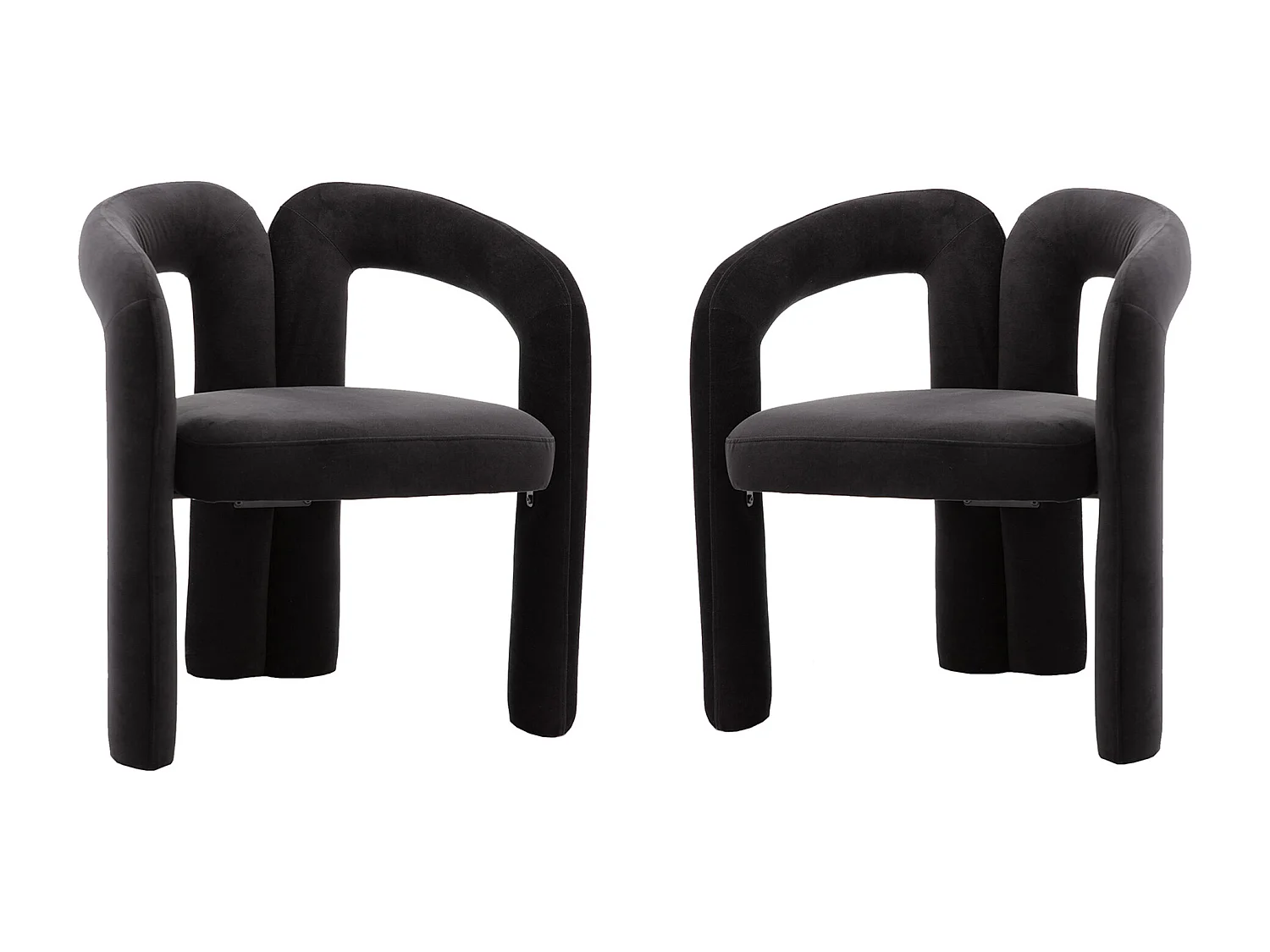 Set van 2 eetkamerstoelen - zwart fluweel - dubbele gebogen design armleuningen - elegant en comfortabel