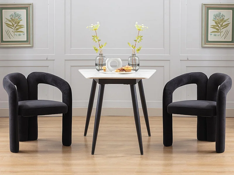 Lot de 2 chaises de salle à manger — velours noir — accoudoirs design à deux arcs - élégant et confortable