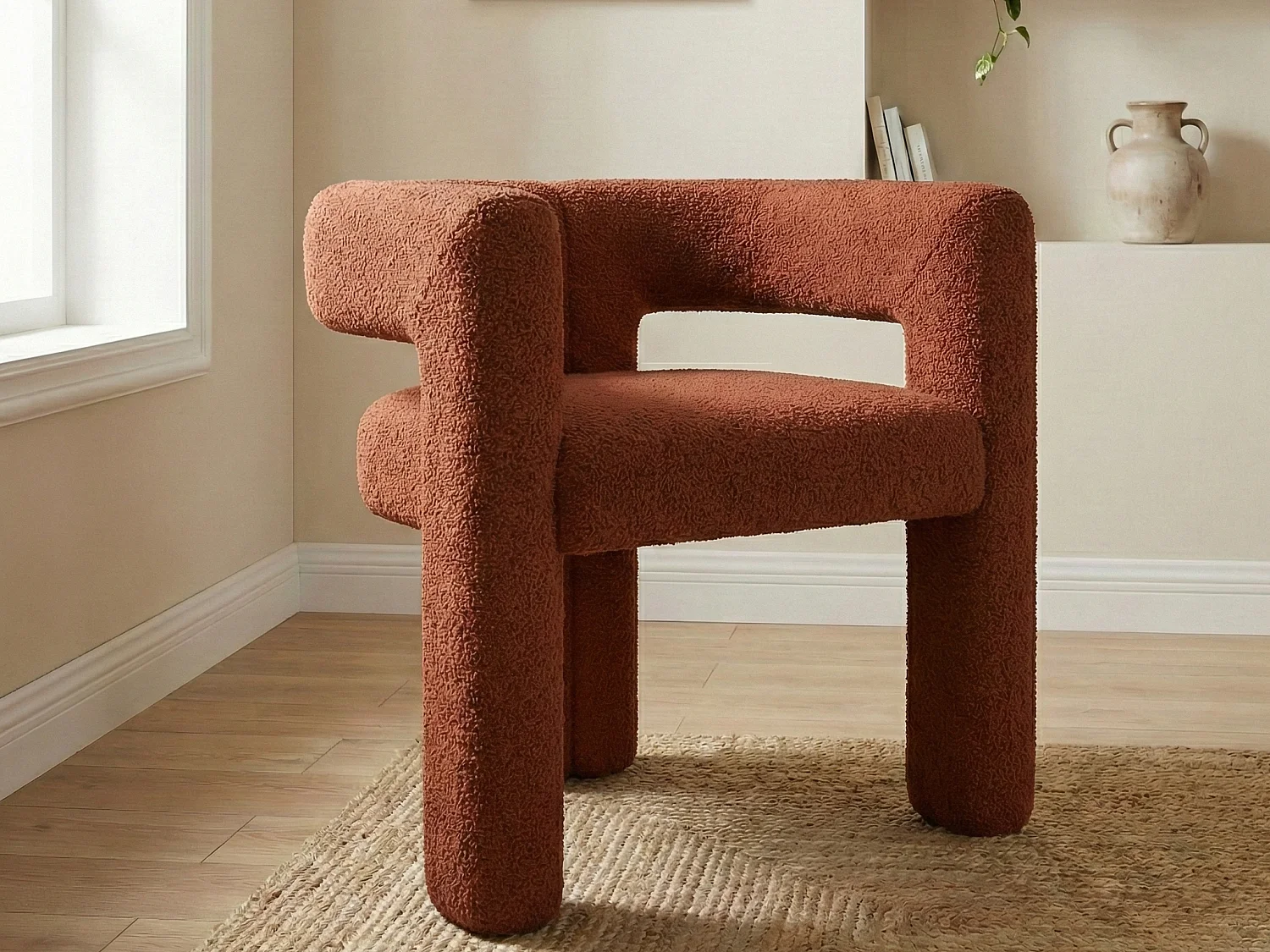 Chaise en velours Teddy marron - style patchwork - idéale pour café, salon ou repas en famille