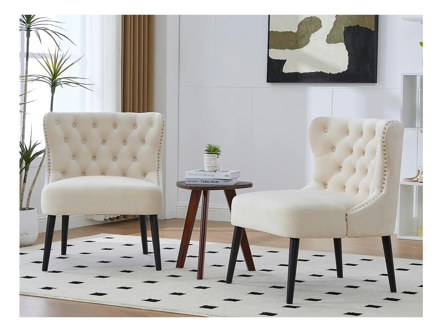Lot de 2 Chaises de luxe en velours beige - Confort et élégance - Idéale pour salle à manger