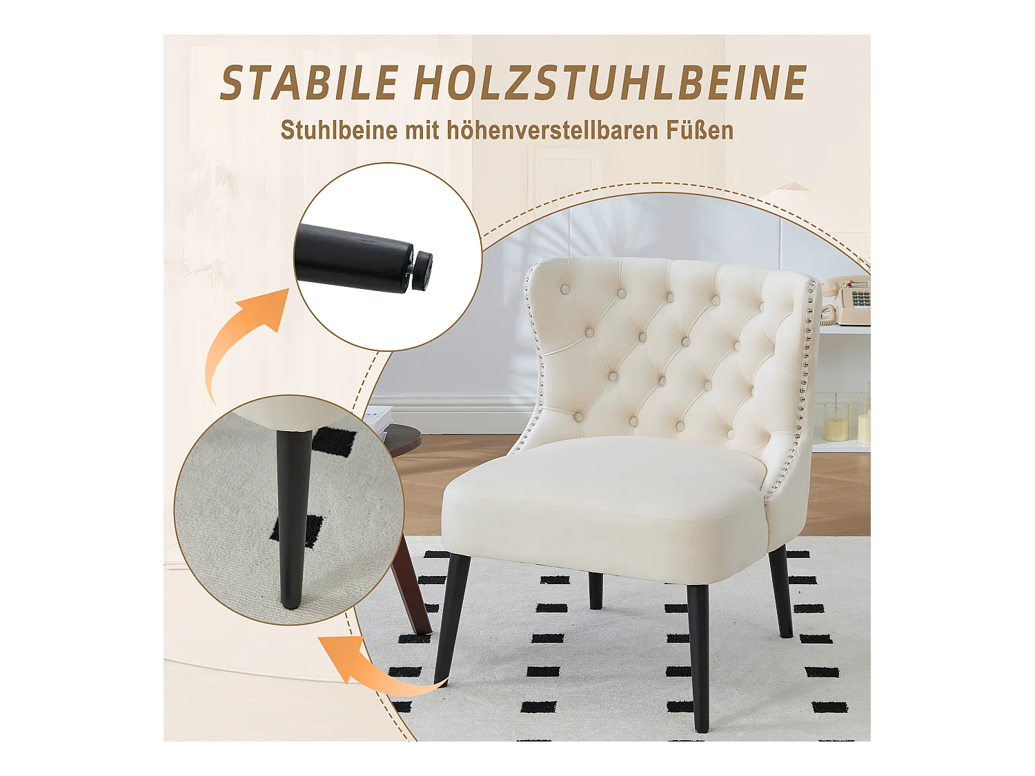 Lot de 2 Chaises de luxe en velours beige - Confort et élégance - Idéale pour salle à manger