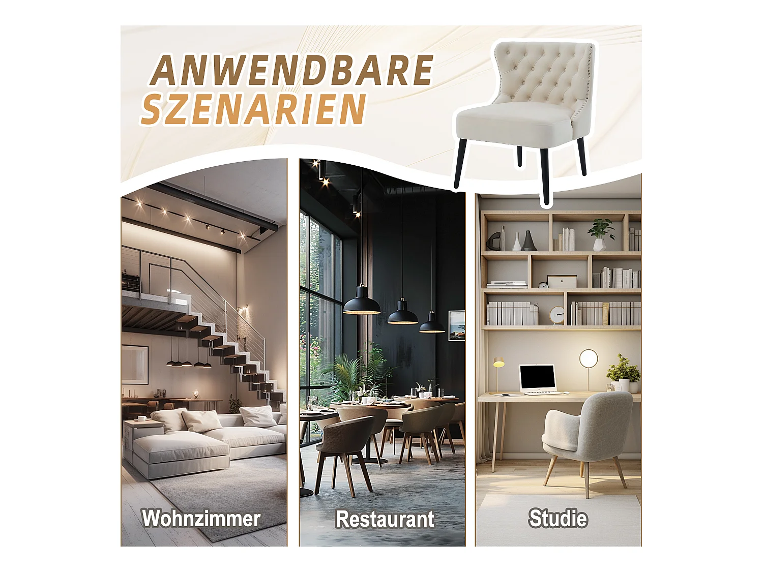 Lot de 2 Chaises de luxe en velours beige - Confort et élégance - Idéale pour salle à manger