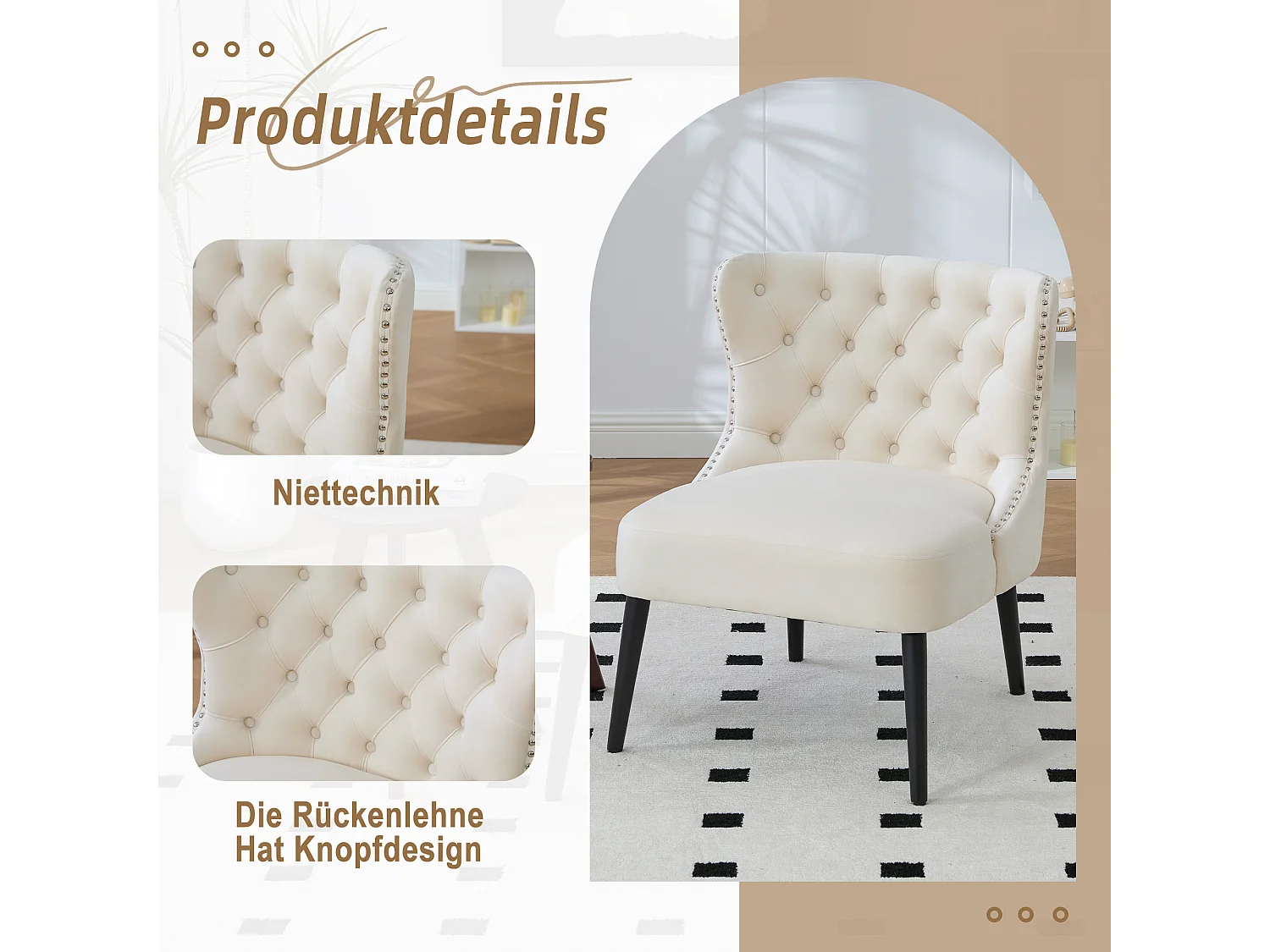 Lot de 2 Chaises de luxe en velours beige - Confort et élégance - Idéale pour salle à manger