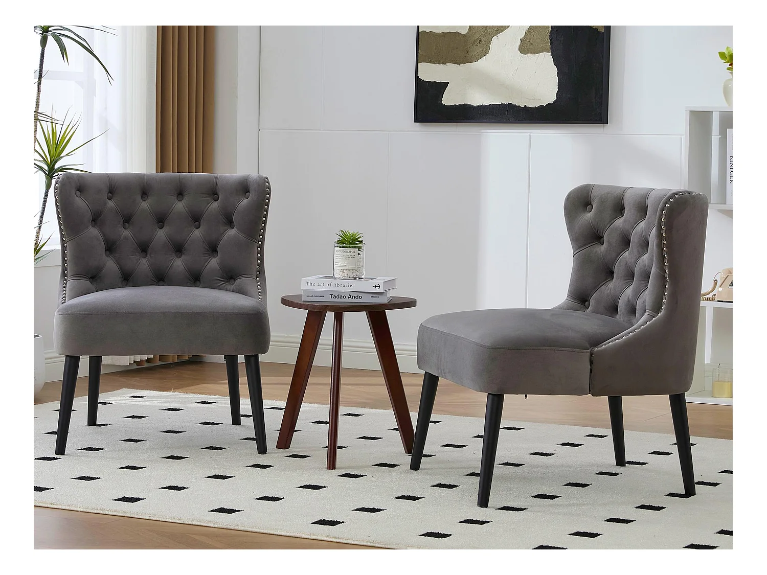 Lot de 2 Chaises de luxe en velours Gris - Confort et élégance - Idéale pour salle à manger