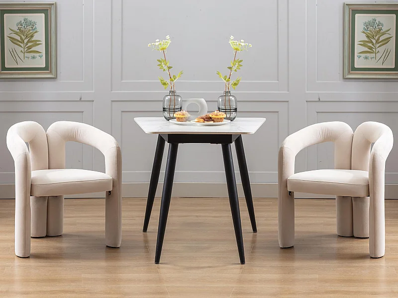 Lot de 2 chaises de salle à manger — velours beige — accoudoirs design à deux arcs - élégant et confortable