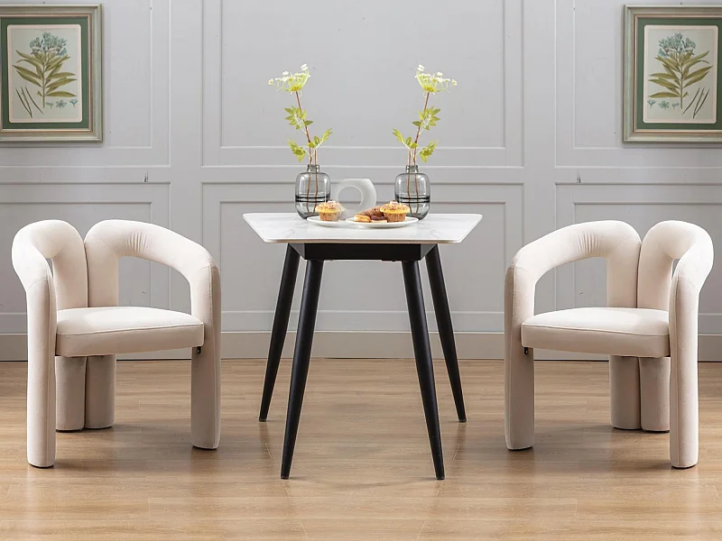 Lot de 2 chaises de salle à manger — velours beige — accoudoirs design à deux arcs - élégant et confortable