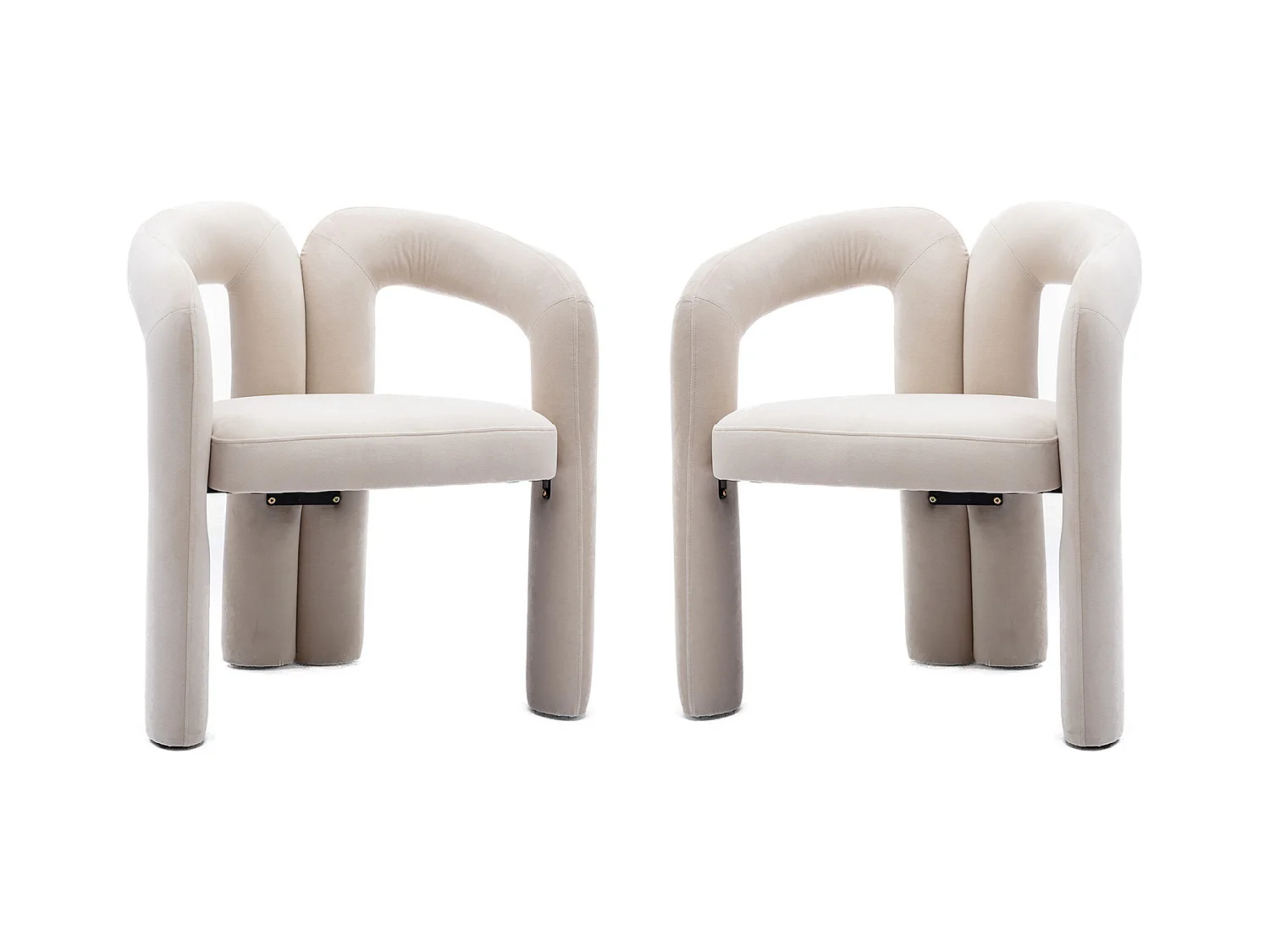 Lot de 2 chaises de salle à manger — velours beige — accoudoirs design à deux arcs - élégant et confortable