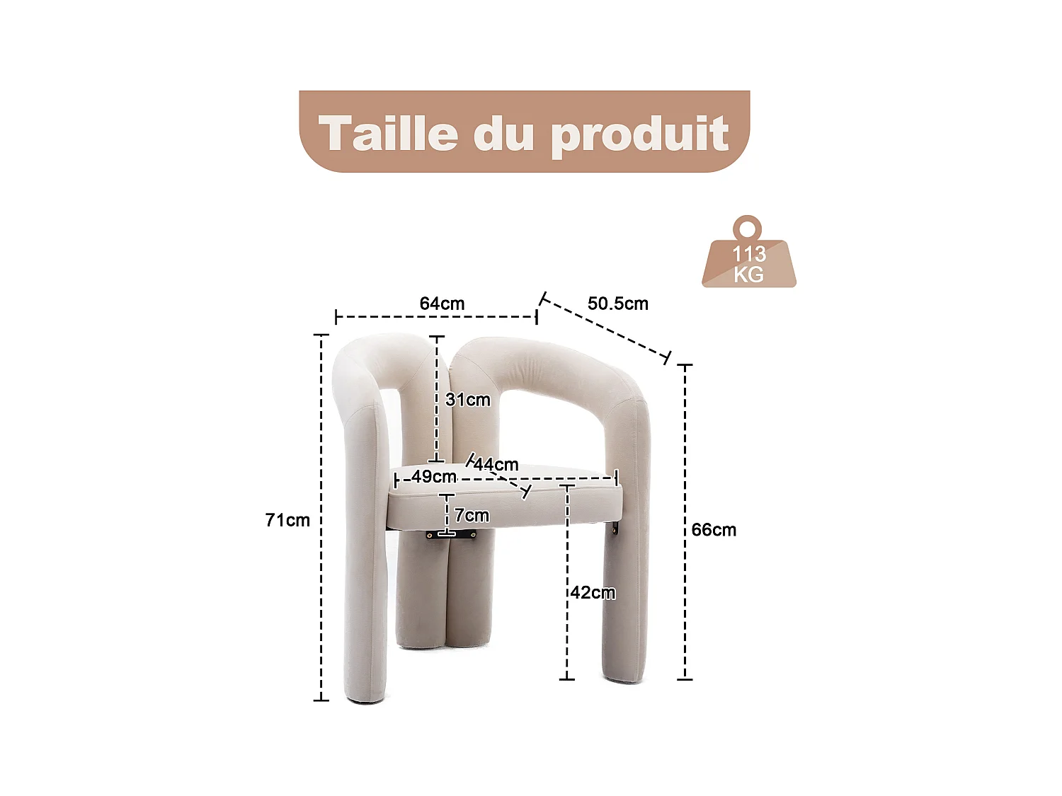 Lot de 2 chaises de salle à manger — velours beige — accoudoirs design à deux arcs - élégant et confortable