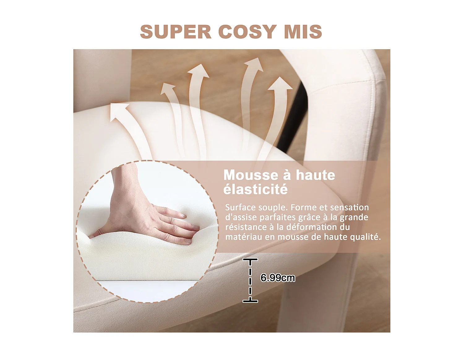 Lot de 2 chaises de salle à manger — velours beige — accoudoirs design à deux arcs - élégant et confortable