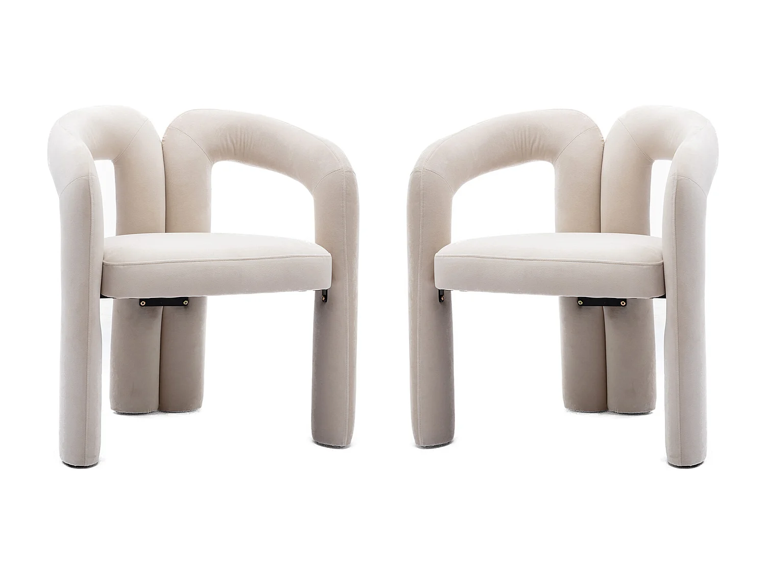 Lot de 2 chaises de salle à manger — velours beige — accoudoirs design à deux arcs - élégant et confortable