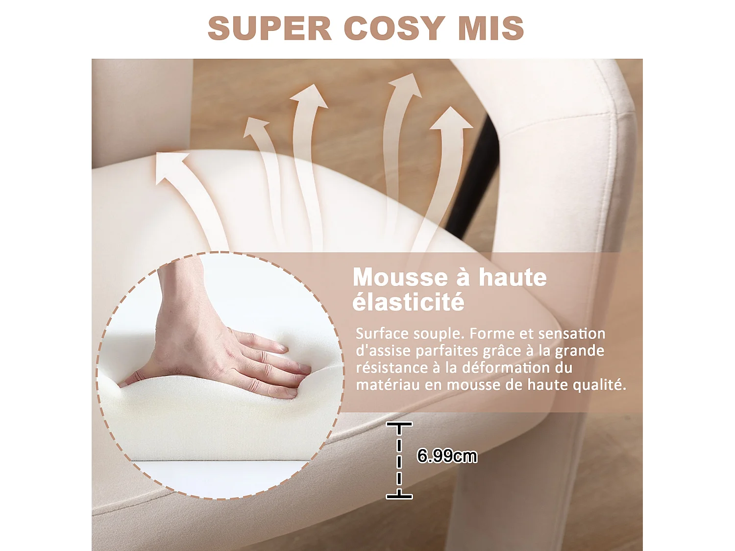 Lot de 2 chaises de salle à manger — velours beige — accoudoirs design à deux arcs - élégant et confortable